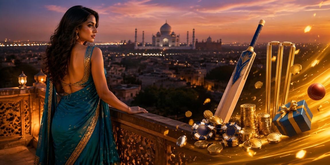 Agra Taj Mahal with cricket betting theme and saree
