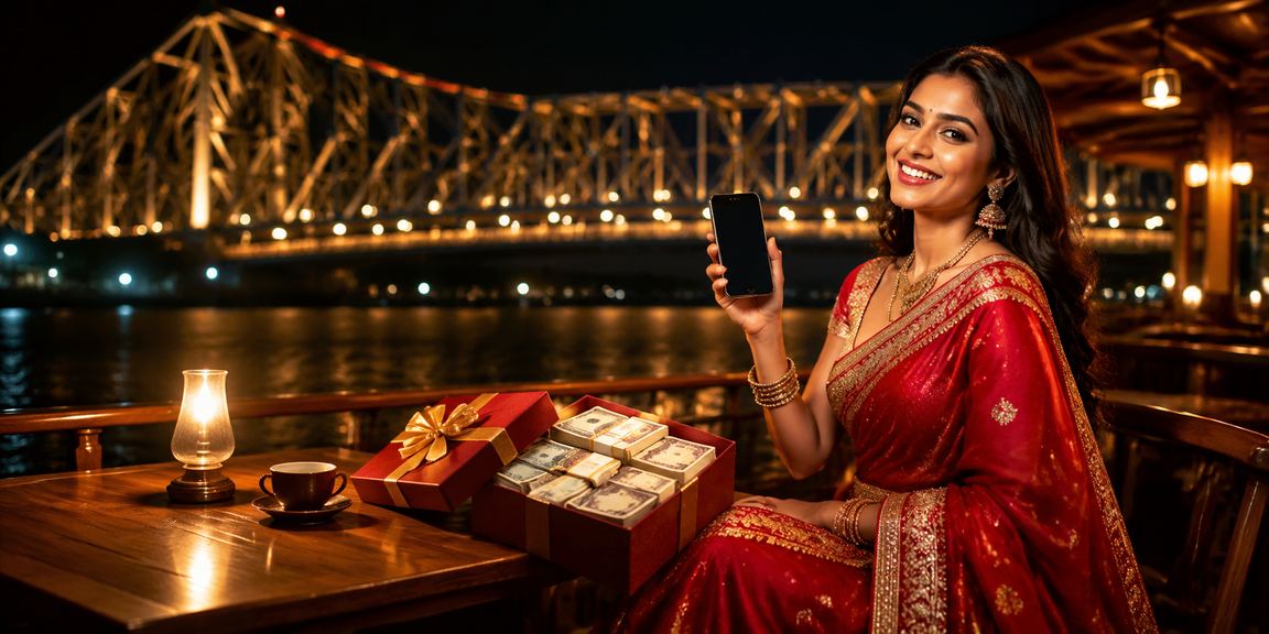 Kolkata Howrah Bridge with mobile casino gaming scene